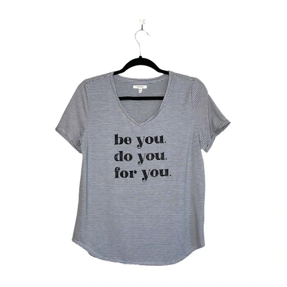 Maurices Black & White Be You Striped V-neck Graphic Tee Small Women’s - Picture 11 of 11